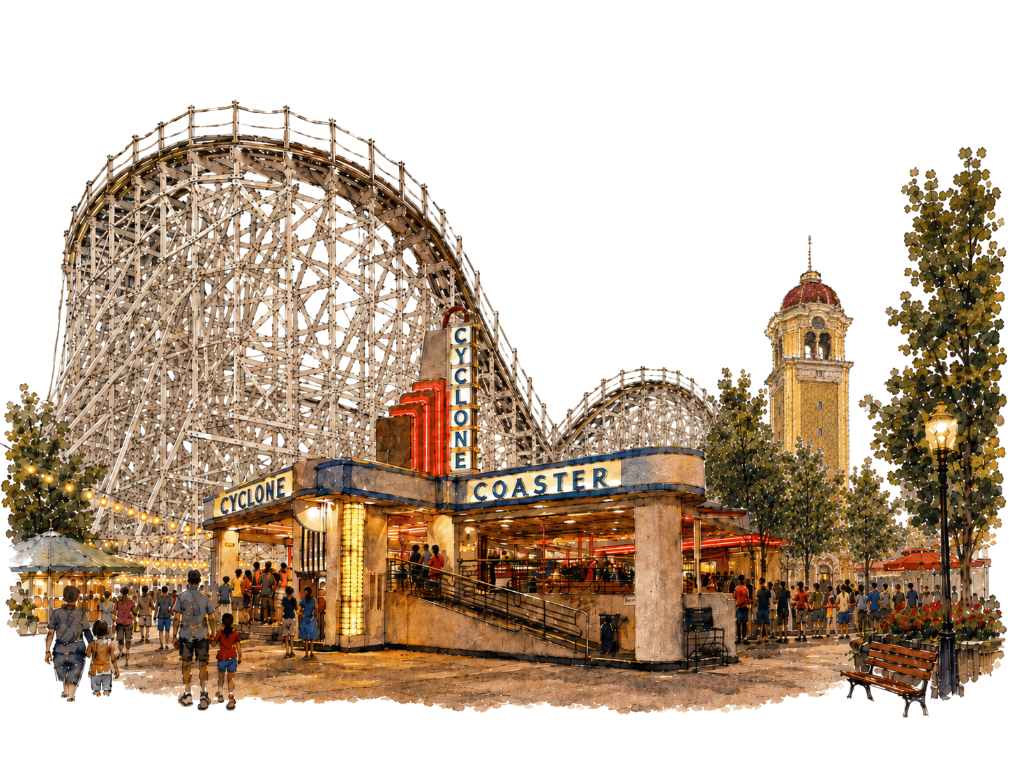 Lakeside cyclone and Tower of Jewels